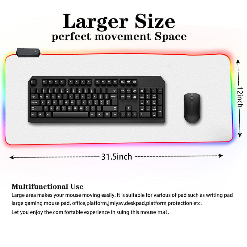 [Australia - AusPower] - Gaming Mouse Pad White RGB Mousepad Non-Slip Rubber Base Extra Large Cool XL XXL Computer Desk Pad Gaming Accessories LED Light Up jmiyav Extended Big Keyboard and Mouse Pad for Gamer (31.5x12In) gloss white -I 