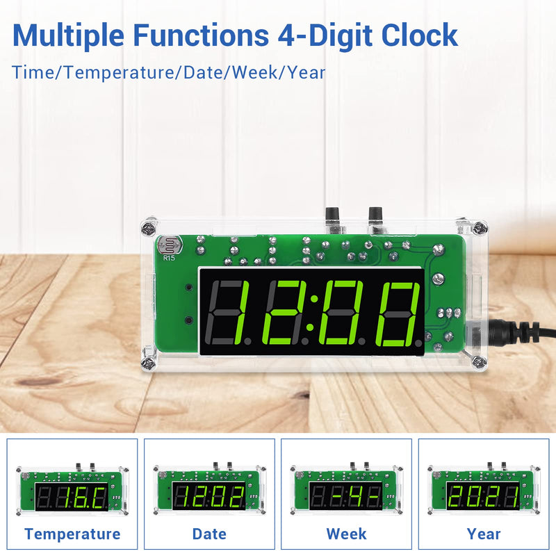 [Australia - AusPower] - MiOYOOW TJ-56-428 4-Digit Digital DIY Clock Kits with Acrylic Shell, DIY Alarm Clock Soldering Practice Kit for Students and DIYers, DIY Electronics Kit for Learning Electronics 4 Digit Multifunctional Clock Kit 