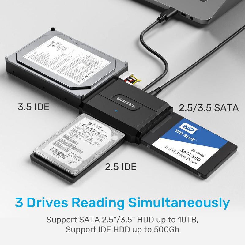 [Australia - AusPower] - IDE/SATA to USB C 3.0 Adapter, Unitek Universal IDE Hard Drive Little Triangle pro Converter for 2.5"/3.5" Inch IDE and SATA External HDD/SSD, Support 10TB Type C 