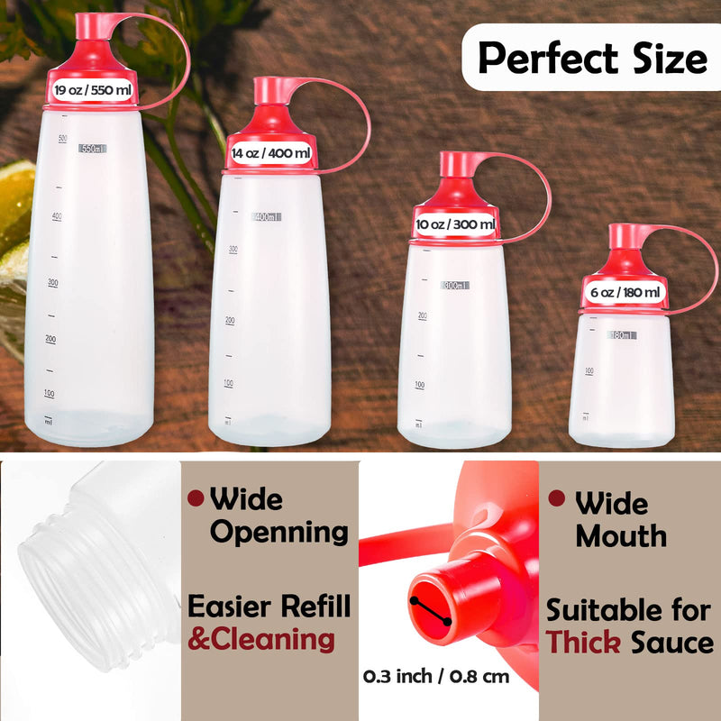[Australia - AusPower] - Condiment Squeeze Bottles for Sauces Pancake Batter Plastic - Wide Mouth Kitchen Ketchup Mustard Squirt Bottle Empty Dispenser for Icing Oil Salad Food Liquid for Griddle BBQ(2 PCS, 18 oz.) 2 pcs, 18 oz. Wide Mouth,Red 