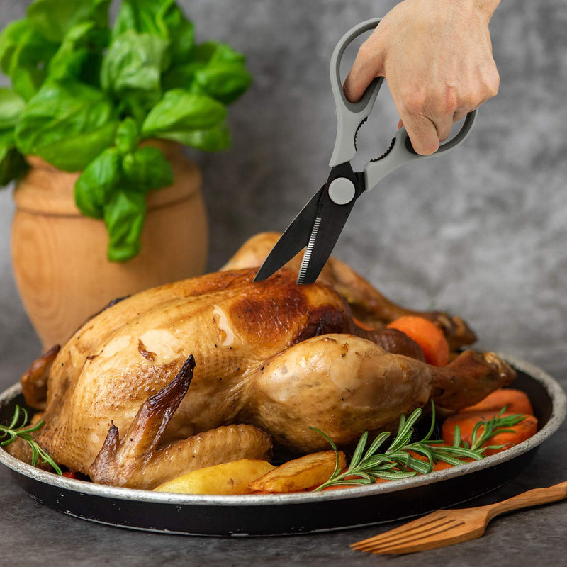 [Australia - AusPower] - Country Kitchen Set of 2 Kitchen Scissors- Stainless Steel Kitchen Shears, Cooking Scissors for Cutting Meat, Chicken, Herbs and Produce with Blade Cover and Soft Grip Handles - Grey 