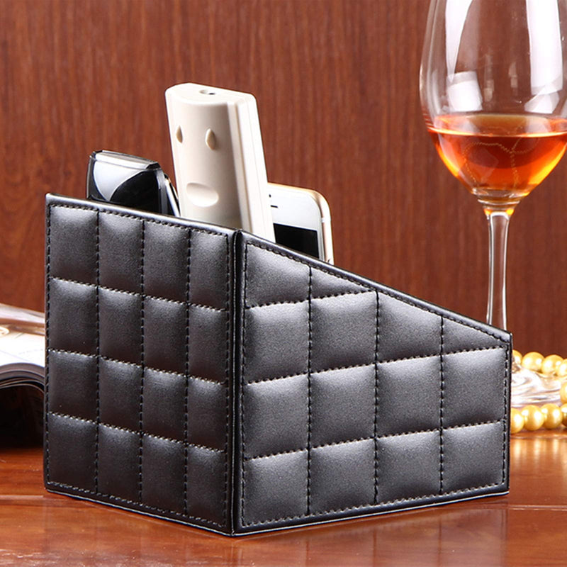 [Australia - AusPower] - RHCSZ Fashionable PU Leather TV Remote Control Holder with 3 Compartments, Storage Rack, Storage Box, Media Accessory Storage, Desk Organizers (Blakc ge) 