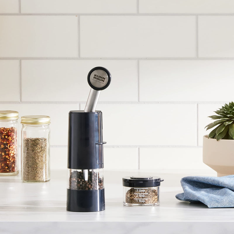 [Australia - AusPower] - Kuhn Rikon Essential Adjustable Ratchet Grinder with Ceramic Mechanism for Salt, Pepper and Spices, 8 x 2.5 inches, Black 