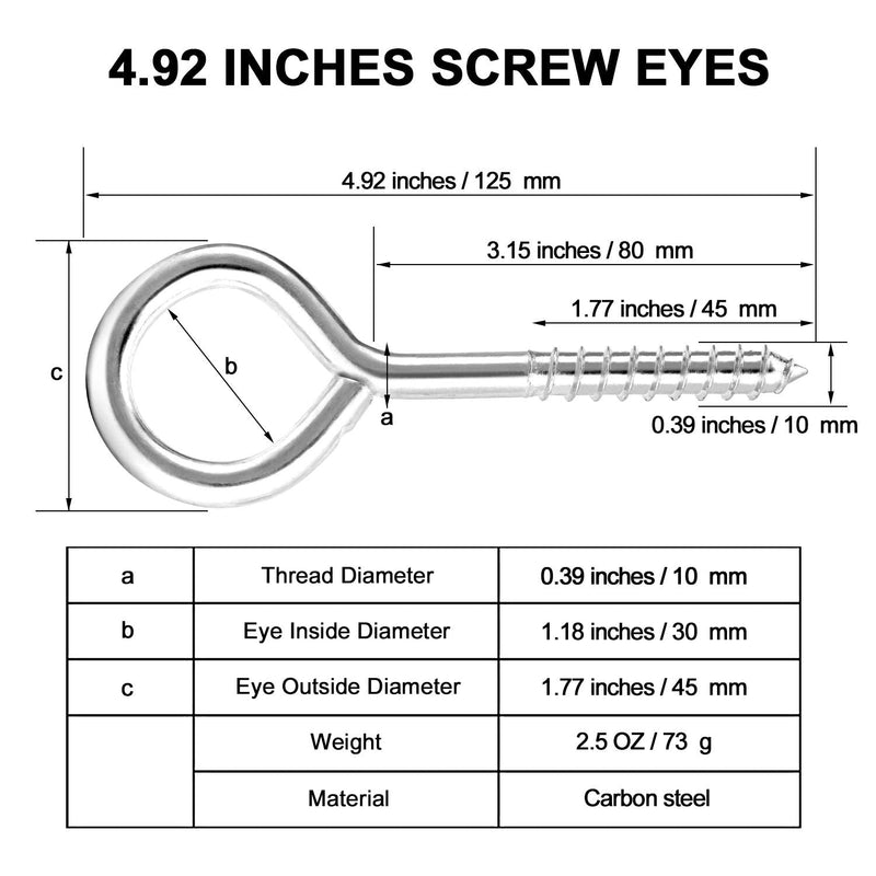 [Australia - AusPower] - 5 Inch Eye Hooks Screw, 304 Stainless Steel Screw Eyes, Heavy Duty Eye Bolt, Sturdy & Anti-Rust Eye Screws for Wood Tie-Downs, Lifting and Securing Cables Wires, Easy to Install Silver 