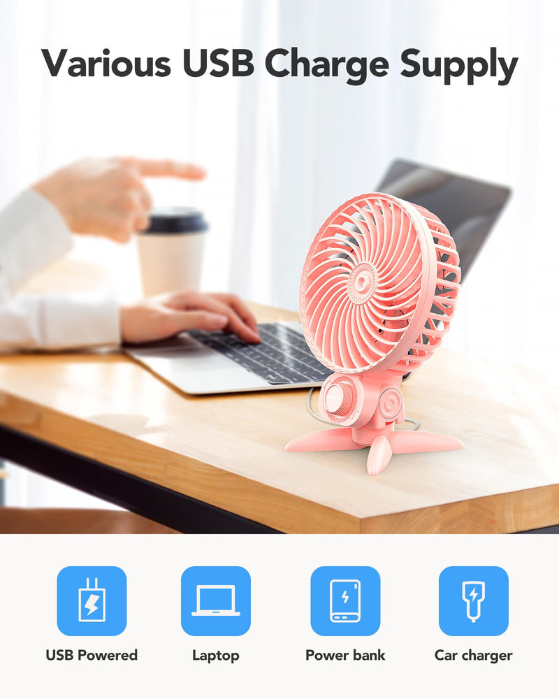 [Australia - AusPower] - AaoLin USB Small Fan, Desk Fans with CVT Variable Speeds, Strong Cooling Airflow, Quiet Portable, Desktop Mini Personal Fan for Room, Home,Office, Bedroom-USB Powered Pink 