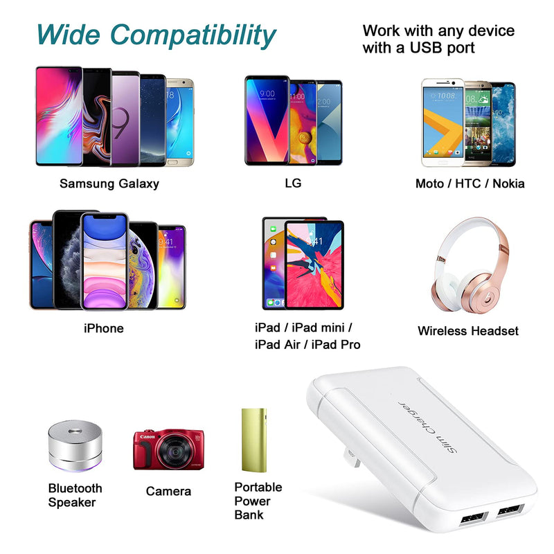 [Australia - AusPower] - Charger Block, OKRAY 3A Dual USB Wall Charger with Foldable Plug, Flat Portable 2 USB-A Ports Phone Charger Fast Charging Blocks Power Adapter Compatible iPhone 11/XS/XR/iPad, Samsung Galaxy (White) White 