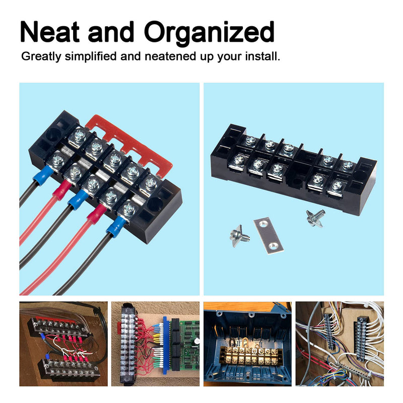 [Australia - AusPower] - 6 Sets Terminal Blocks, 4/5/6 Positions 600V 15A Dual Row Wire Screw Terminal Strip Block with Cover + 400V 15A Pre-Insulated Bus Bar Terminals Barrier Strips Jumpers (Black & Red) by MILAPEAK 15A 4/5/6P+Jumpers 