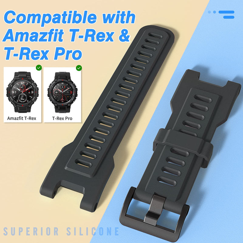 [Australia - AusPower] - TiMOVO Band Replacement Compatible with Huami T-Rex/T-Rex pro Smartwatch, Soft Silicone Adjustable Watch Band, Skin-Friendly Strap for T-Rex/T-Rex Pro with 2 Install Tools - Dark Gray 