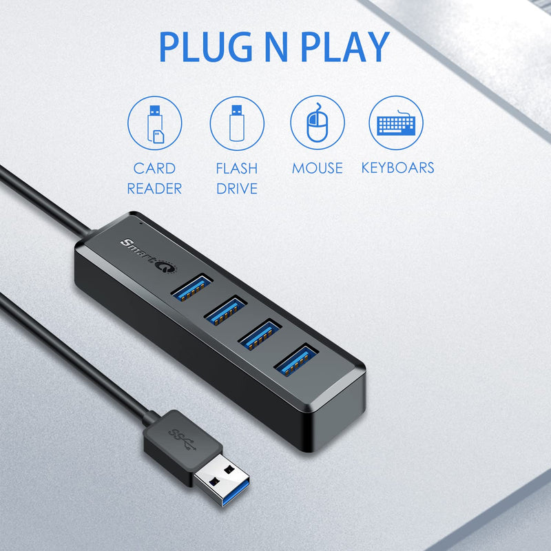 [Australia - AusPower] - SmartQ H302S USB 3.0 Hub for Laptop with 2ft Long Cable, Multi USB Port Expander , Fast Data Transfer USB Splitter for Laptop, Compatible with Windows PC, Mac, Printer, Mobile HDD Slim USB 3.0 - 2 ft 