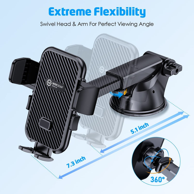 [Australia - AusPower] - WixGear Universal Phone Holder for Car, Windshield Mount and Dashboard Mount Holder for Cell Phones and Tablets with Long Adjustable Arm (New Automatic Closing Arms) 
