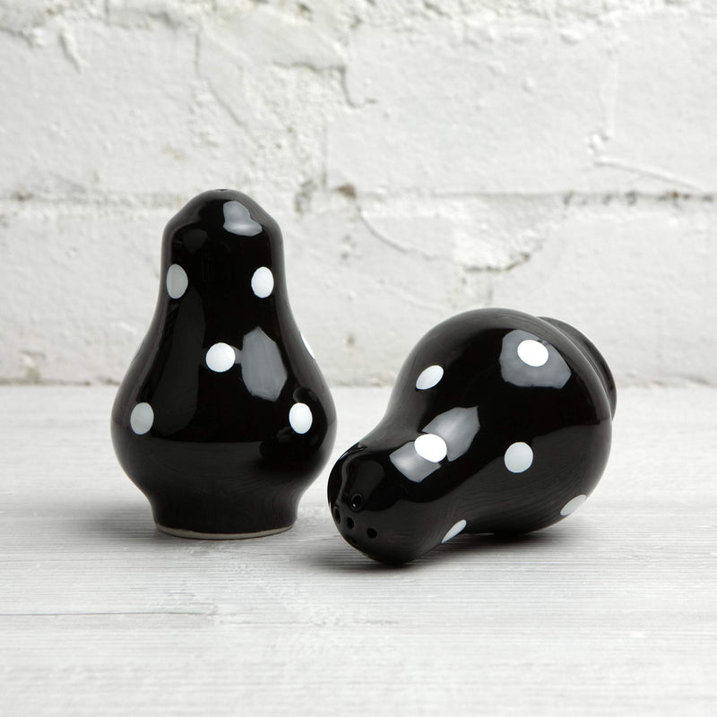 [Australia - AusPower] - Handmade Black and White Polka Dot Ceramic Salt and Pepper Pots, Shakers, Cruet Set, Holder, Housewarming Gift by City to Cottage® 