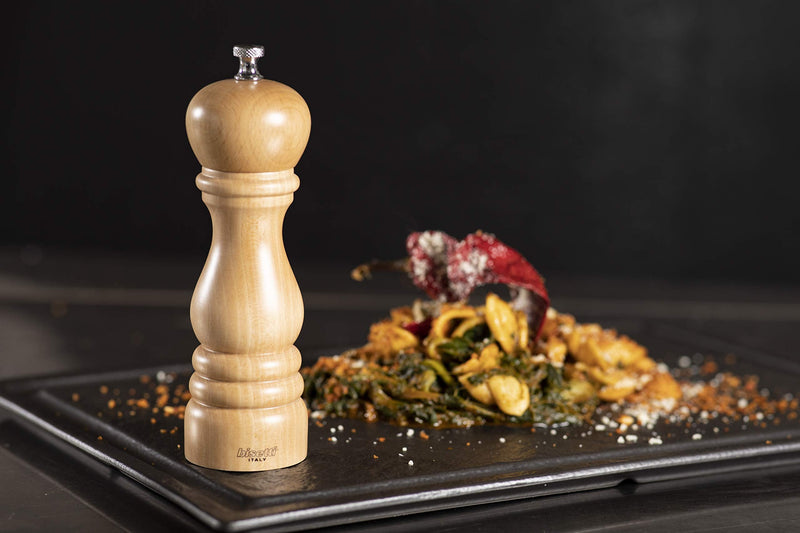 [Australia - AusPower] - Bisetti 7.5 Inch Roma Beech Wood Pepper Mill With Adjustable Carbon Steel Grinder With Natural Finish , Made in Italy 7.5" Light Finish 