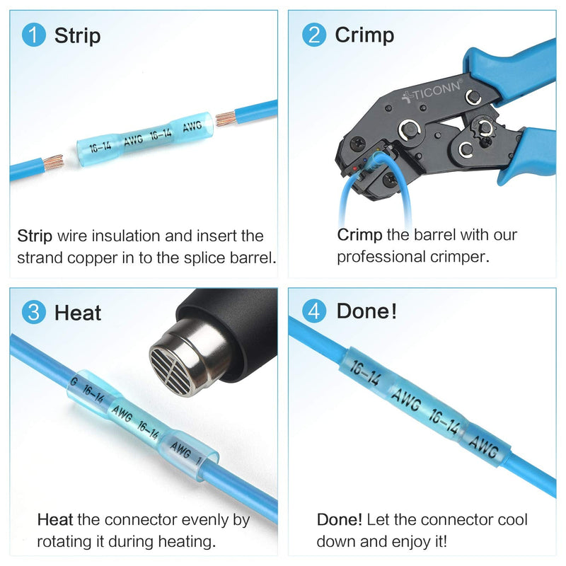 [Australia - AusPower] - TICONN 100pcs Heat Shrink Butt Connectors Kit, Insulated Waterproof Electrical Marine Automotive Wire Crimp Terminals, Butt Splice (3 Colors / 3 Sizes) (100PCS) 