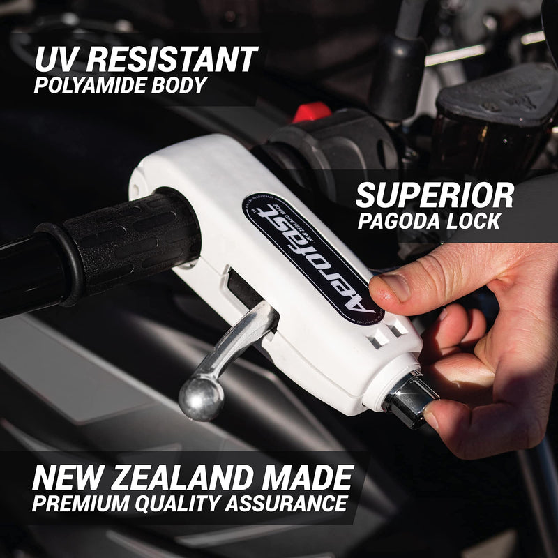 [Australia - AusPower] - Throttle Motorcycle Locks Anti Theft Handlebar Lock by Aerofast. Best Heavy Duty, Motorcycle Anti Theft Lock for Your Motorbike, ATV, Dirt Bike and Scooter - (White) White 
