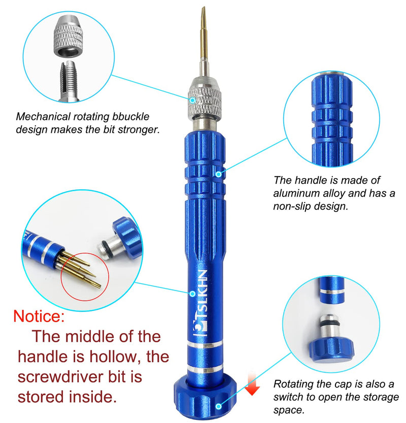 [Australia - AusPower] - 5-in-1 Multifunctional Small Screwdriver, PTSLKHN Eyeglass Screwdriver, S2 Steel Magnetic Screwdriver Kit for Eyeglass, Sunglasses, Electronics, Cellphone, Jewelry and More Blue 