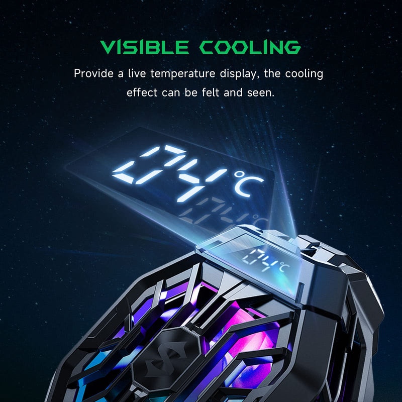 [Australia - AusPower] - Black Shark Mobile Phone Cooler, FunCooler 2 Pro, Gaming Cooling Fan Cellphone Radiator with RGB Lighting, LED Temperature Display, Sleep Timer, Fan Speed Settings Black Cooler 