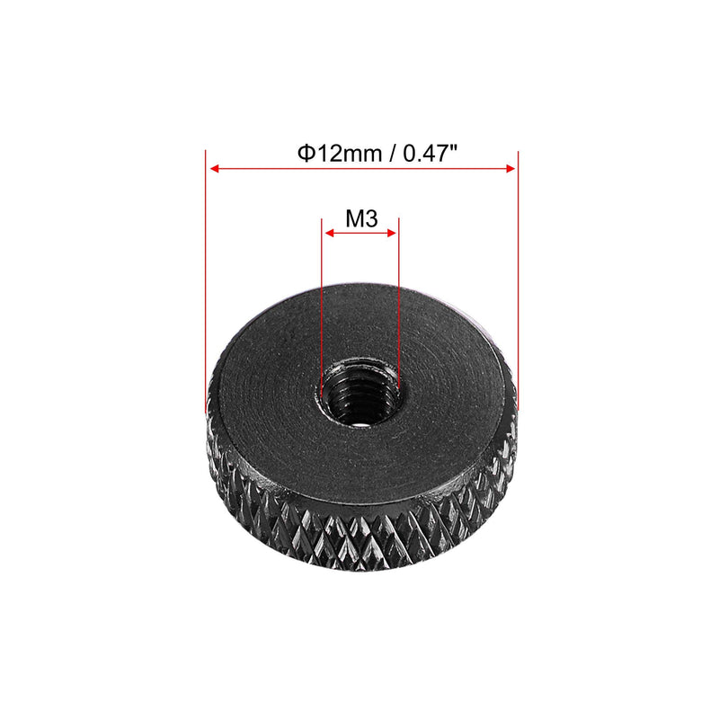 [Australia - AusPower] - uxcell Flat Knurled Nut - M3 x 12mm x 4mm Thumb Nuts Lock Adjusting Nuts Aluminum Alloy Black 10Pcs 