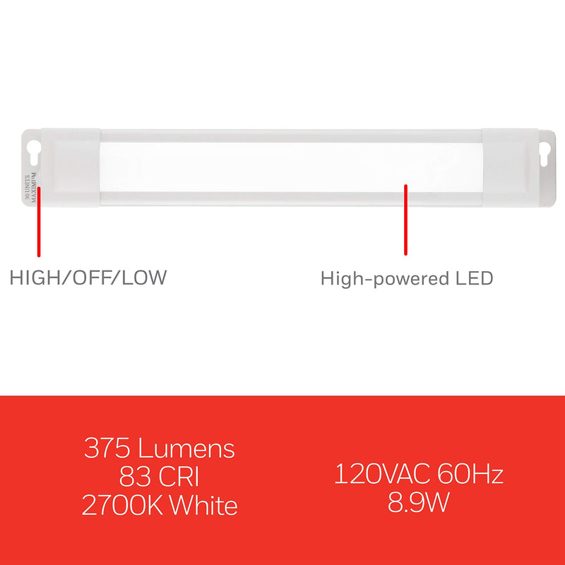 [Australia - AusPower] - UltraPro 12in. Linkable LED Light Fixture, Selectable Brightness, Slim LED Strip Light, Under Cabinet Lighting, Kitchen Light, HI/OFF/LOW Switch, 44105 White 12 in 