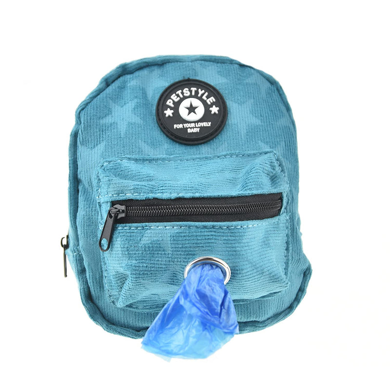 [Australia - AusPower] - FLAdorepet Dog Backpack Harness with Leash, Dog Poop Bag Dispenser, Pet Self Carrier Adjustable Travel Hiking Walking Harness Backpack for Small Medium Dogs S(Bust 12.5-15.7inch) Blue 