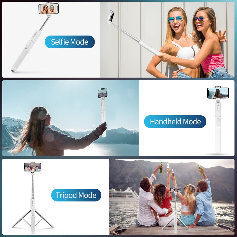 [Australia - AusPower] - Sensyne 60" Phone Tripod & Selfie Stick, Lightweight All in One Phone Tripod Integrated with Wireless Remote Compatible with All Cell Phones for Selfie/Video Recording/Photo/Live Stream/Vlog (White) White 60‘’ 