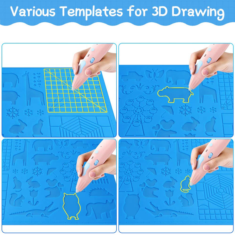[Australia - AusPower] - Otavic 3D Pen Mat, Large 3D Printing Pen Mat Silicone Design Basic Template 16.4 x 10.9 Inches with 4 Silicone Finger Caps, 3D Pens Drawing Tools Gift for 3D Beginners/Kids/Children/Adults 
