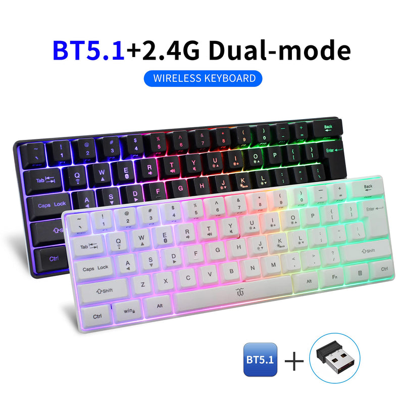 [Australia - AusPower] - Snpurdiri 60% Wireless Gaming Keyboard,2200mAh Mini 61 Keys Mechanical Feeling Keyboard with Bluetooth 5.1&2.4G Wireless Dual Modes,Support Charging,Suitable for PC/Tablet/Smartphone Gamer,Black Black 