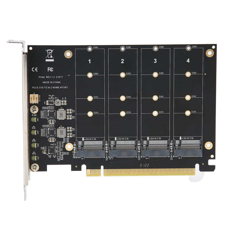 [Australia - AusPower] - Quad M.2 NVME SSD to PCI-E 4.0 X16 Adapter, High Speed 4x32Gbps Soft Raid Card with Individual LED Indicator Support 2230 2242 2260 2280 (ph44) 