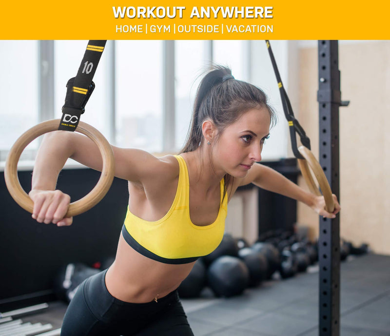 [Australia - AusPower] - Double Circle Wood Gymnastic Rings (Rings Only) and Exercise Videos Guide for Gym, Compatible with Crossfit, and Bodyweight Training 1.1 Inch Wood Rings Only 