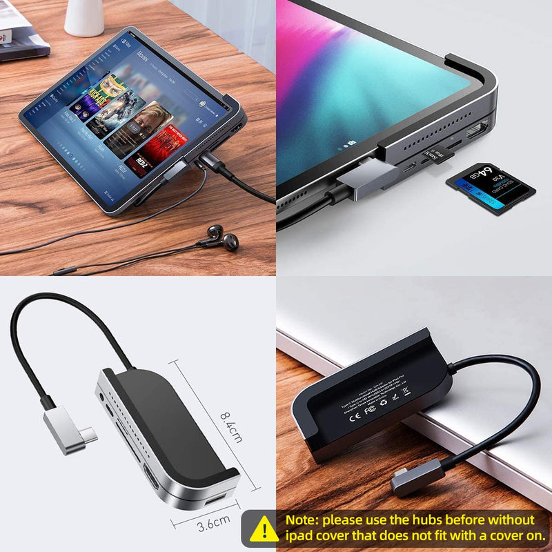 [Australia - AusPower] - iPad Pro USB C Hub, Baseus 6-in-1 Adapter for iPad Pro 2021 2020 2018 12.9/11 inch, Docking Station with 4K HDMI, USB-C PD Charging, SD/Micro Card Reader, USB 3.0 & 3.5mm Headphone Jack 