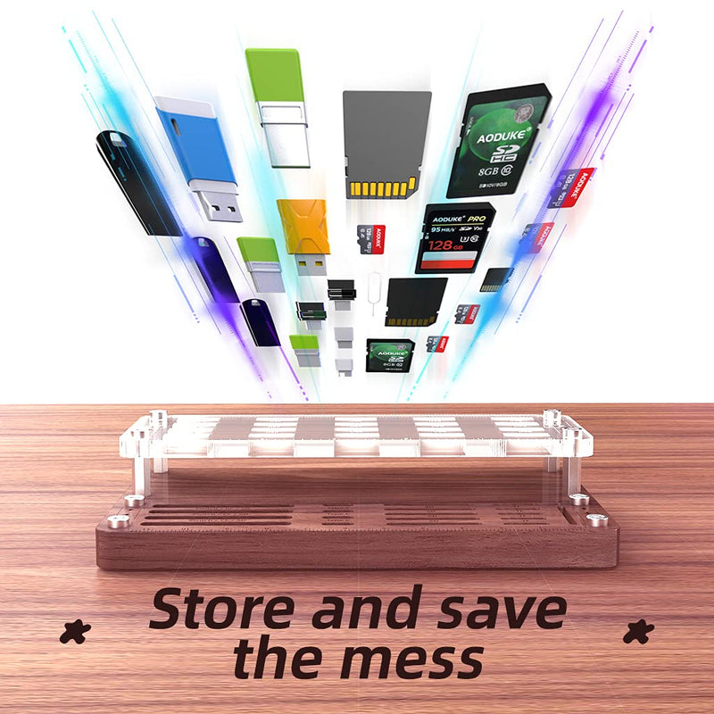 [Australia - AusPower] - AOJUE Wooden Memory Card Case TF/CF/Switch Card Box and USB Drive / SD Card Holder Desk,Micro SD Card Case,Memory Card Case, Memory Card Protection box-03MY Upgrade extended style 