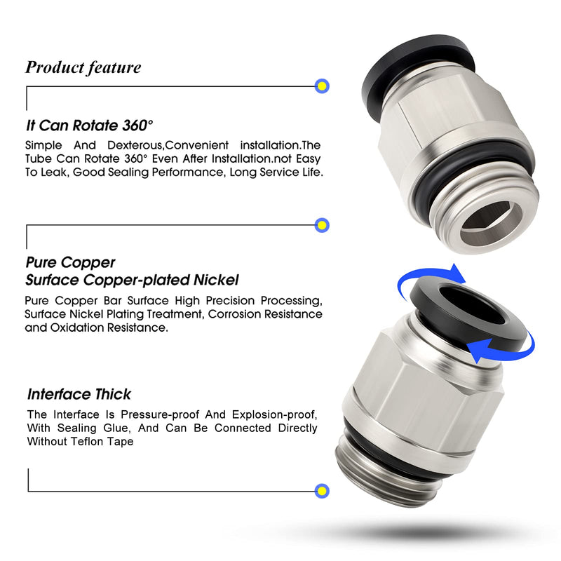[Australia - AusPower] - TAILONZ PNEUMATIC Straight 8mm Tube OD x 1/4 Inch G Thread Push to Connect Fitting with Sealing Ring PCG8-02 (Pack of 10) 8mm OD x 1/4 BSP 
