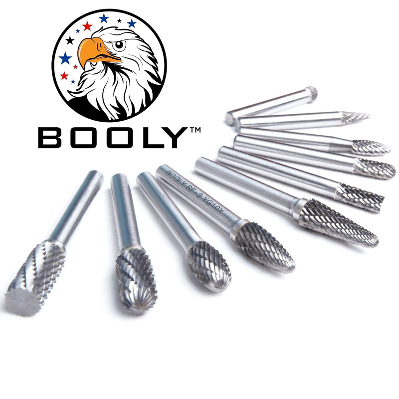 [Australia - AusPower] - Deluxe 10PC Grinding Bits Double Cut Tungsten Carbide Burr Set 1/4" Shank – Rotary File Die Grinder Burr Bits for Steel and Wood Working – Free M2 Stripped Screw Removal Hex Kit – 14PC Heavy Duty Set 