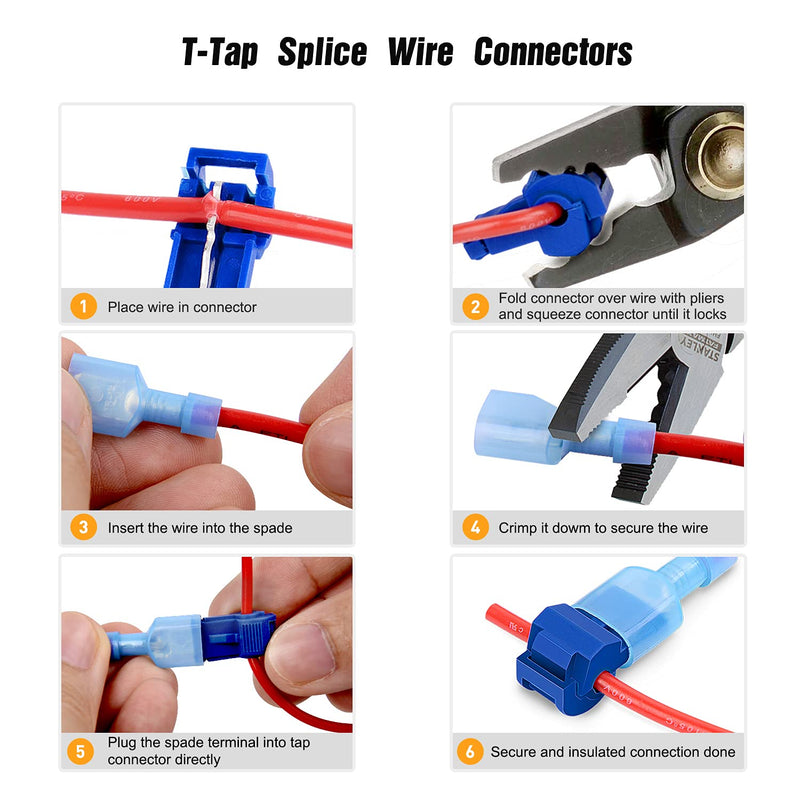 [Australia - AusPower] - Nilight - 50004R 120 Pcs/60 Pairs Quick Splice Wire Terminals T-Tap Self-stripping with Nylon Fully Insulated Male Quick Disconnects Kit, 2 Years Warranty 