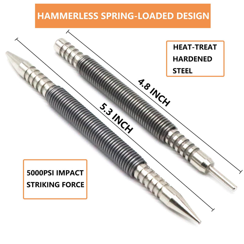 [Australia - AusPower] - WHLLING 2-Piece Dual Head Nail Setter and Hinge Pin Punch Set, Hammerless 1/32″& 1/16″Nail Set, 3500 PSI Striking Force Door Pin Removal Tool 