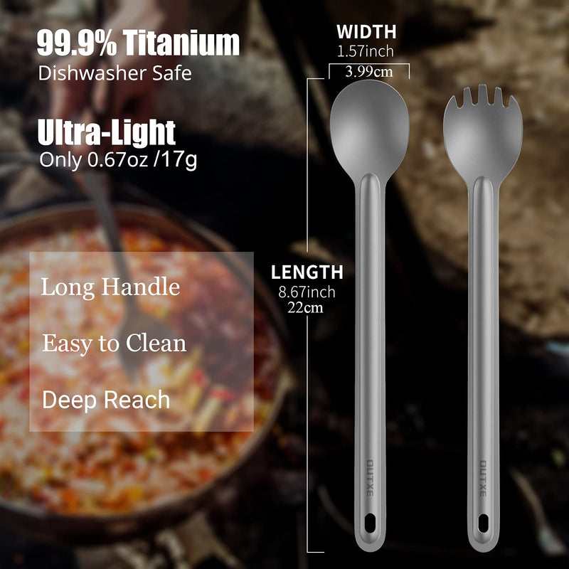 [Australia - AusPower] - OUTXE Titanium Long Handle Spork and Spoon, 8.7-Inch Soup Spoon, Camping Spork and Spoon, Eco-Friendly Coffee Spoon, Spork and Spoon Set #1 Titanium 