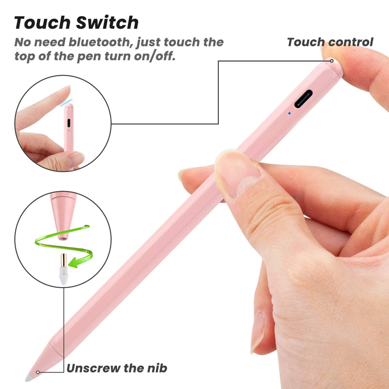 [Australia - AusPower] - Stylus for Apple iPad 8 10.2 Inch Pencil 2nd Generation,Magnetic and Palm Rejection with 1.2 mm Replaceable POM Tip Active Stylus Pen for iPad 8th Generation Pencil,Pink Pink 
