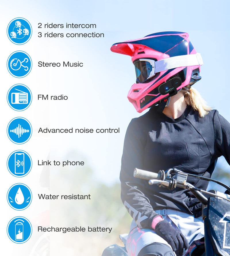 [Australia - AusPower] - Bluetooth Intercom for Helmet,FreedConn T-COMVB 800M,2-Way Motorcycle Helmet Bluetooth Headset,Motorcycle Bluetooth Communication System for Ski/ATV/Dirt Bike/Off,Bluetooth for Motorcycle Helmet TCOM-VB Hard Mic 1PACK 