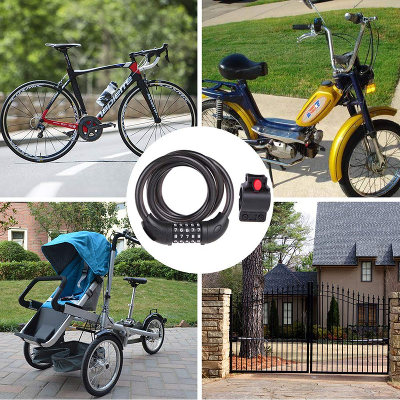[Australia - AusPower] - NDakter Bike Lock Cable, 4 Feet High Security 5 Digit Resettable Combination Coiling Bike Cable Lock, Anti Theft Bicycle Cable Locks with Mounting Bracket, 1/2 Inch Diameter Black 
