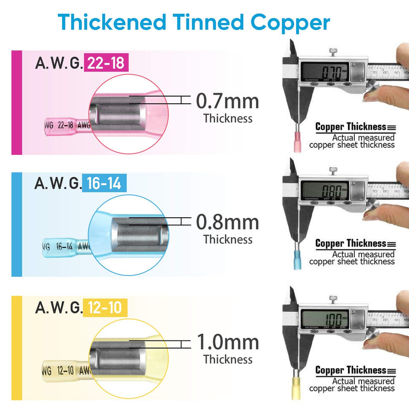 [Australia - AusPower] - TICONN 200PCS Heat Shrink Butt Connectors Kit, Insulated Waterproof Electrical Marine Automotive Wire Crimp Terminals, Butt Splice (3 Colors / 3 Sizes) 