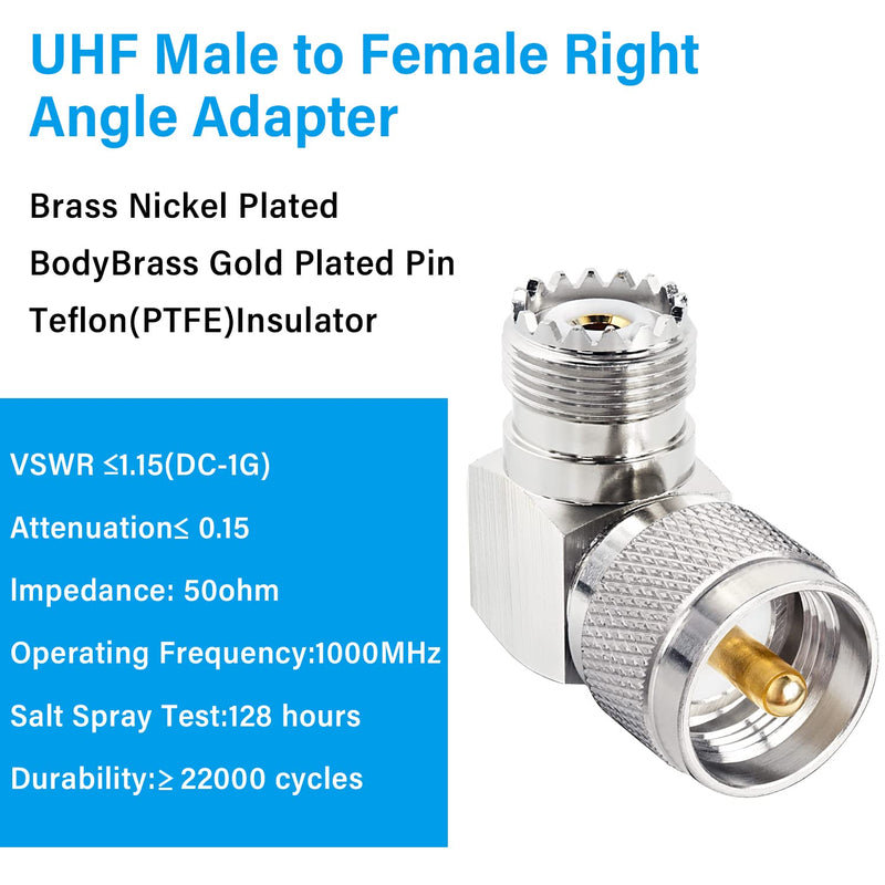 [Australia - AusPower] - MOOKEERF PL259 Male to UHF Female Right Angle Adapter, 2-Pack UHF Male to SO239 Female L Shape 90 Degree RF Coax Connector CB Radio Connectors 