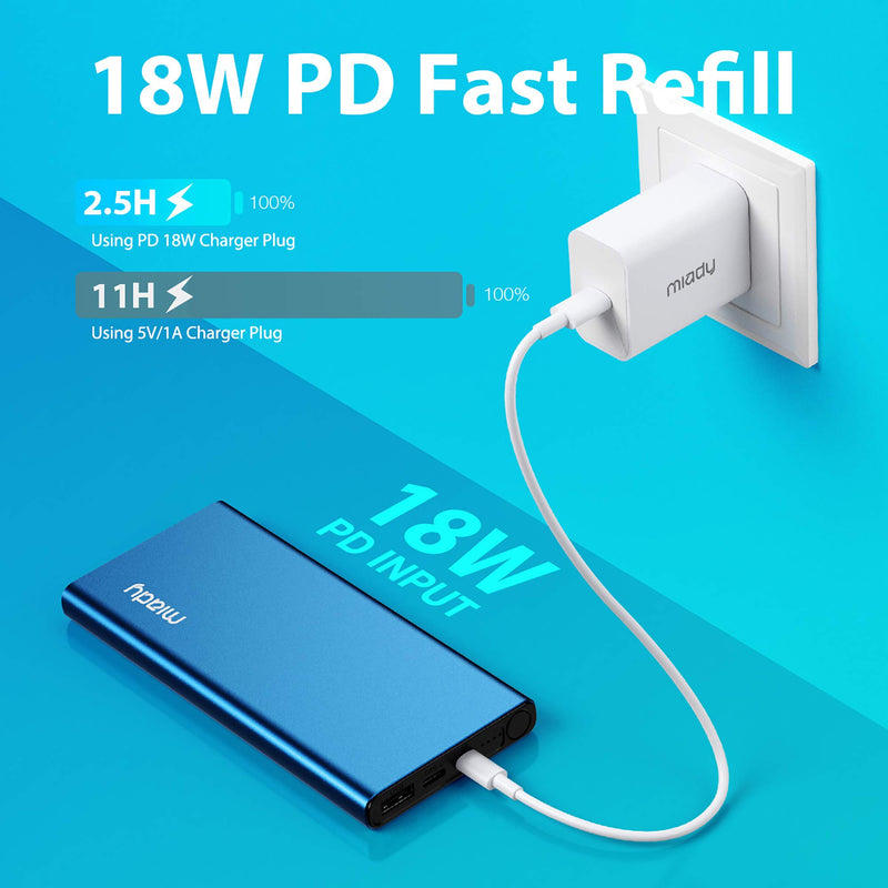 [Australia - AusPower] - Miady 10000mAh USB-C 18W PD 3.0 Portable Charger, Fast Charging Power Bank/w Mfi Certified Lightning Cable and 18W PD Charger, External Battery Pack for iPhone 13/13 Pro/Max/12/12 Pro/Max/11, etc 