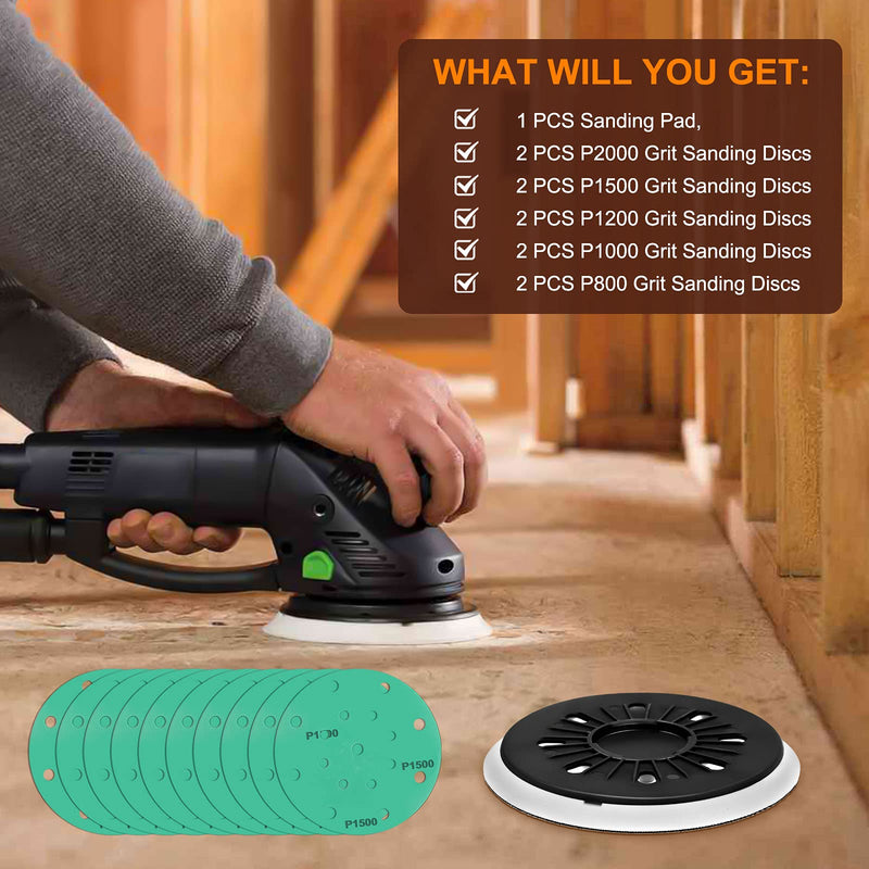 [Australia - AusPower] - KONIGEEHRE 6” 150mm Soft Replacement Sanding Backing Pad Comes with 10 PCS Hook and Loop Sanding Discs for Festool 202461 RO 150 Sander 