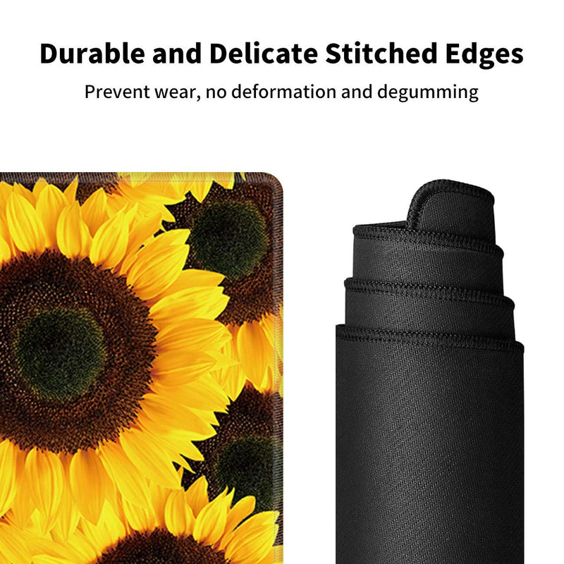 [Australia - AusPower] - Large Gaming Mouse Pad Non-Slip Keyboard Pad Soft Extended Desk Mat Desktop Writing Pad (31.5"×11.8") with Yellow Sunflower Design for Home & Office + Cup Coaster and Cute Stickers 