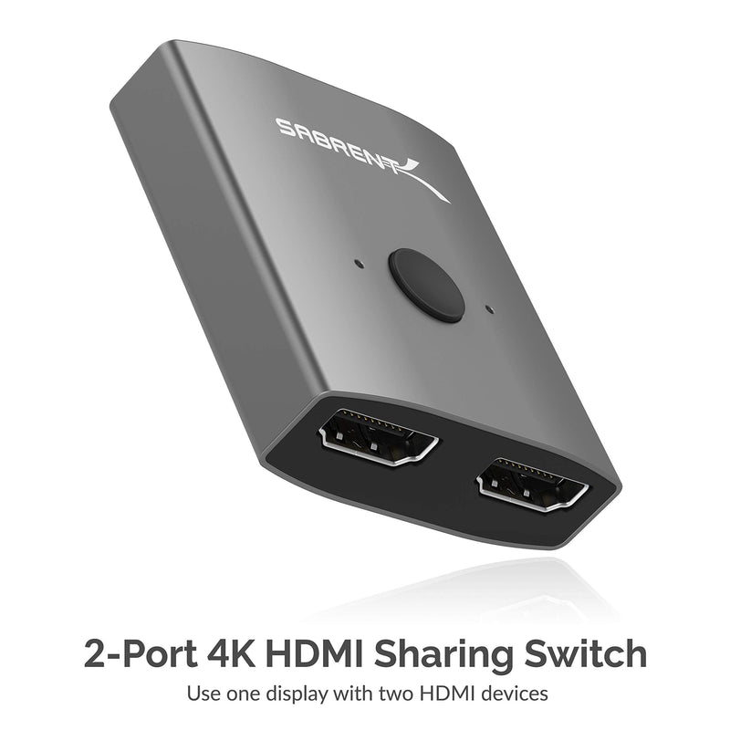 [Australia - AusPower] - SABRENT 2 Input 1 Output 4K, 2K, and 3D Support Dual HDMI 2 Port Aluminum Sharing Switch, Supports HD for Xbox PS5/4/3/ Roku or HDTV Fire Stick (DA-HSW2) 