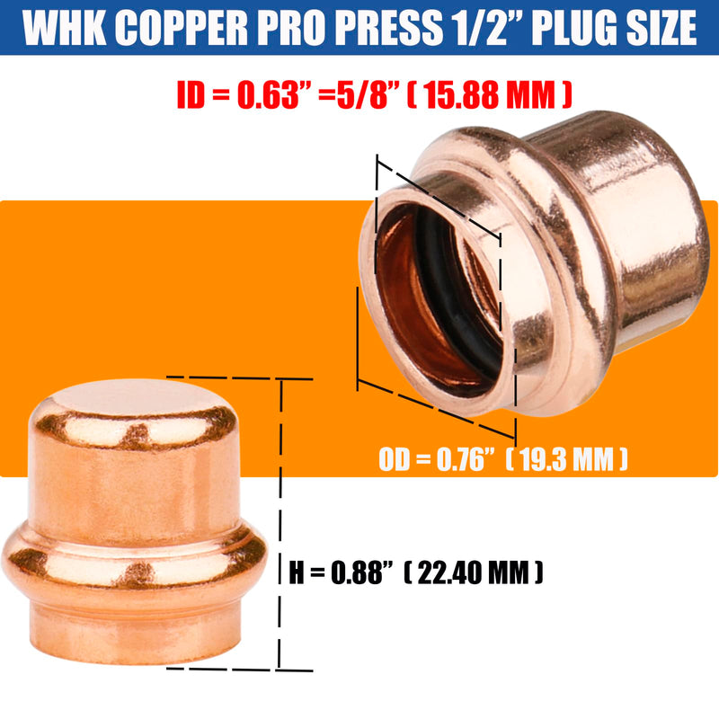 [Australia - AusPower] - WHK 6/12 Pack 1/2 Inch Press Propress Copper End Cap Press Pro Press 1/2" Cooper End Plug fittings(Lead-Free) 