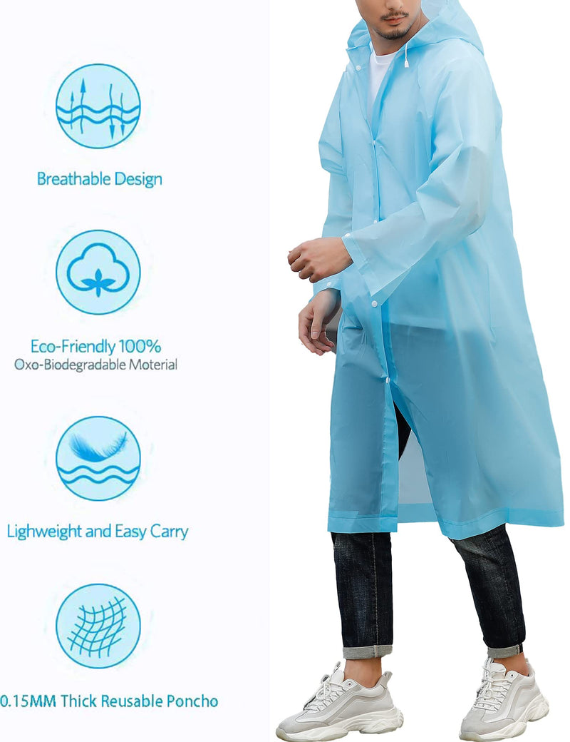 [Australia - AusPower] - Rain Poncho for Adults Reusable,Women Men Portable Waterproof Raincoat Rain Jackets with Hood for Outdoor Blue 
