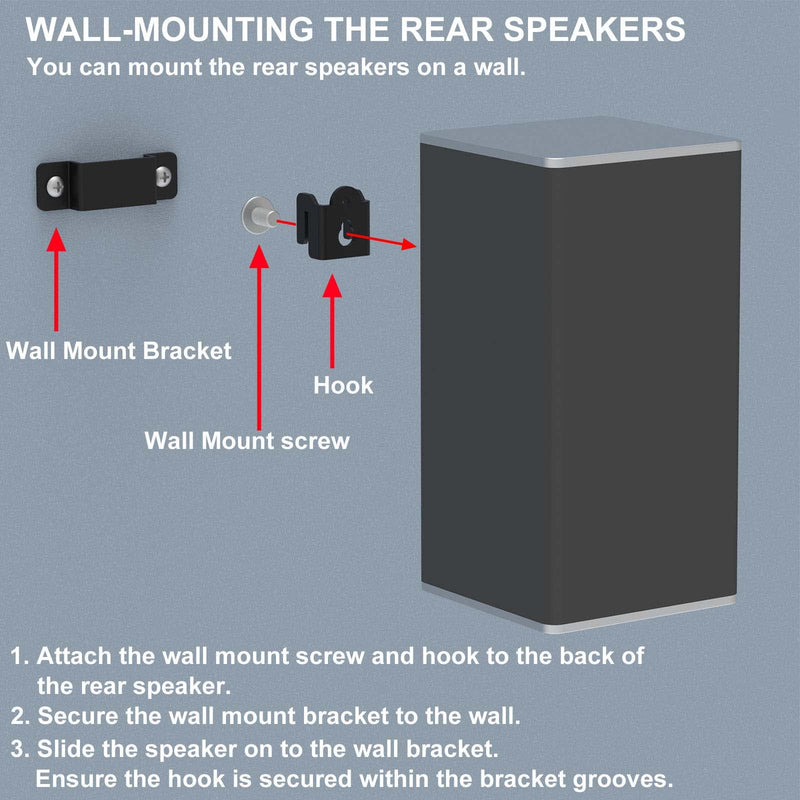 [Australia - AusPower] - Universal Speaker Wall Mount for Sony, Vizio, Samsung, Roku, and More Sound Speakers, Speaker Brackets for Rear Satellite Speakers or Sound Bar, Mounted Under TV on Wall 