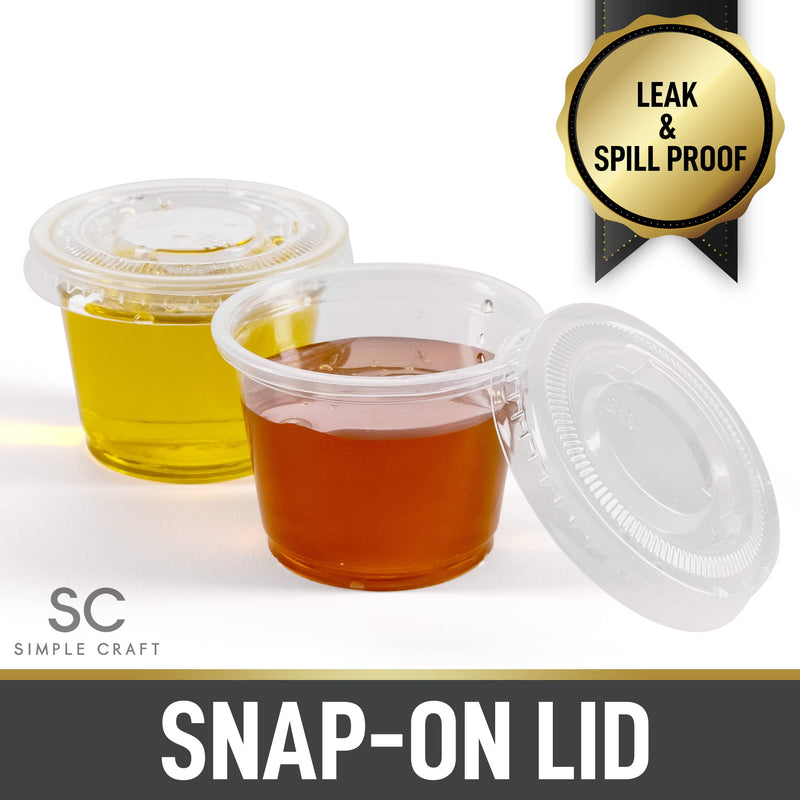 [Australia - AusPower] - [1 Ounce, 100 Cups] Clear Jello Shot Cups with Lids - Plastic Portion Cup Condiment Container with Lids - Disposable Condiment Cups For Dressing, Sauce, Samples, Medicine, Meal Prep by Simple Craft 1 oz - 100 Pack 