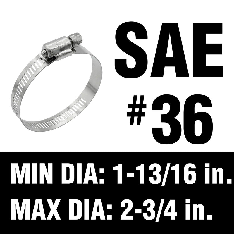 [Australia - AusPower] - Cambridge Worm Gear Hose Clamps SAE Size 36, Adjustable 1 13/16-in to 2 3/4-in, Stainless Steel Band and Housing, Zinc Plated Screw, 10 Pack 