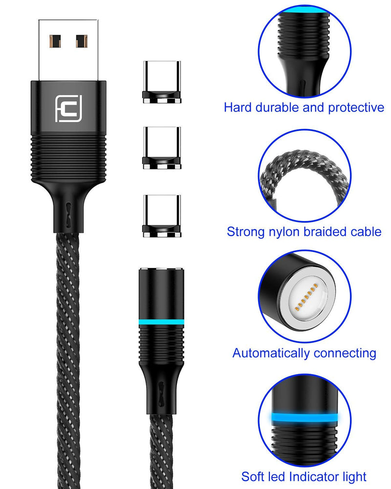 [Australia - AusPower] - USB C Magnetic Charging Cable 3 Pack 6.6ft, 3 Magnetic Tips, CAFELE Type-c Fast Charging Nylon Braided Cord for Samsung Galaxy S10 S10e S9 Note 8 9 S8 S8 Google Pixel Nexus LG Motorola HTC etc Black 